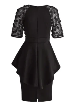 Black Patchwork Half Sleeve Round Neck Bodycon Dress -Elegance Swimwear Store 333945 P 16940844158915