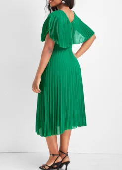 Green Pleated Short Sleeve Round Neck Dress 5 Green Pleated Short Sleeve Round Neck Dress -Elegance Swimwear Store 334093 P 16868344855991