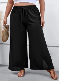 Black Drawstring Plus Size Elastic Waist Pants