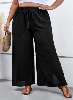 Black Drawstring Plus Size Elastic Waist Pants -Elegance Swimwear Store 334190 P 16895978749680