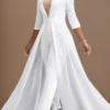 White Sequin Ankle Length Lapel Regular Jumpsuit