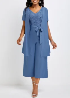 Dusty Blue Bowknot Capri Short Sleeve Jumpsuit 8 Dusty Blue Bowknot Capri Short Sleeve Jumpsuit -Elegance Swimwear Store 334254 P 16877770832123