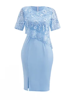 Sky Blue Lace Half Sleeve Bodycon Dress 10 Sky Blue Lace Half Sleeve Bodycon Dress -Elegance Swimwear Store 334272 P 16941410080344