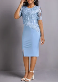 Sky Blue Lace Half Sleeve Bodycon Dress 9 Sky Blue Lace Half Sleeve Bodycon Dress -Elegance Swimwear Store 334272 P 16941410082213