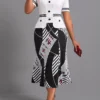 White Contrast Binding Geometric Print Bodycon Dress