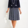 Patchwork Navy Striped Dress And Cardigan