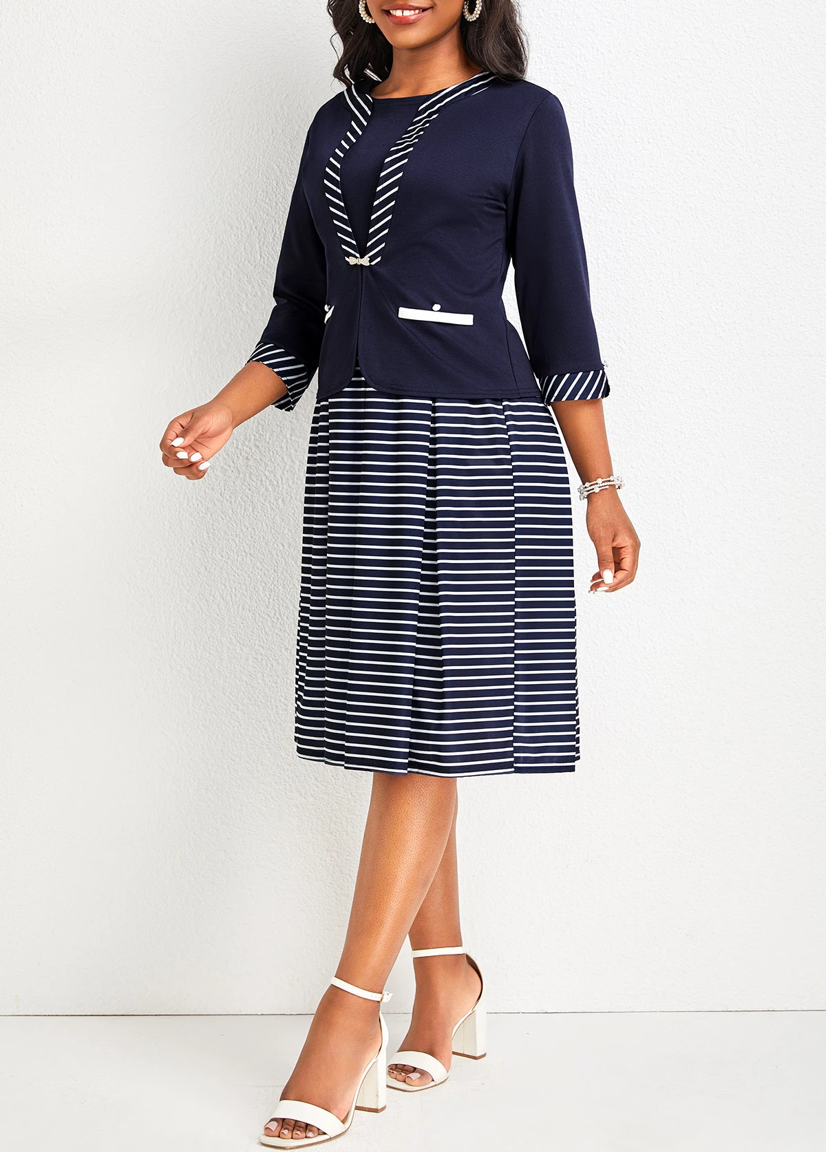 Patchwork Navy Striped Dress And Cardigan 4 Patchwork Navy Striped Dress And Cardigan - Image 4
