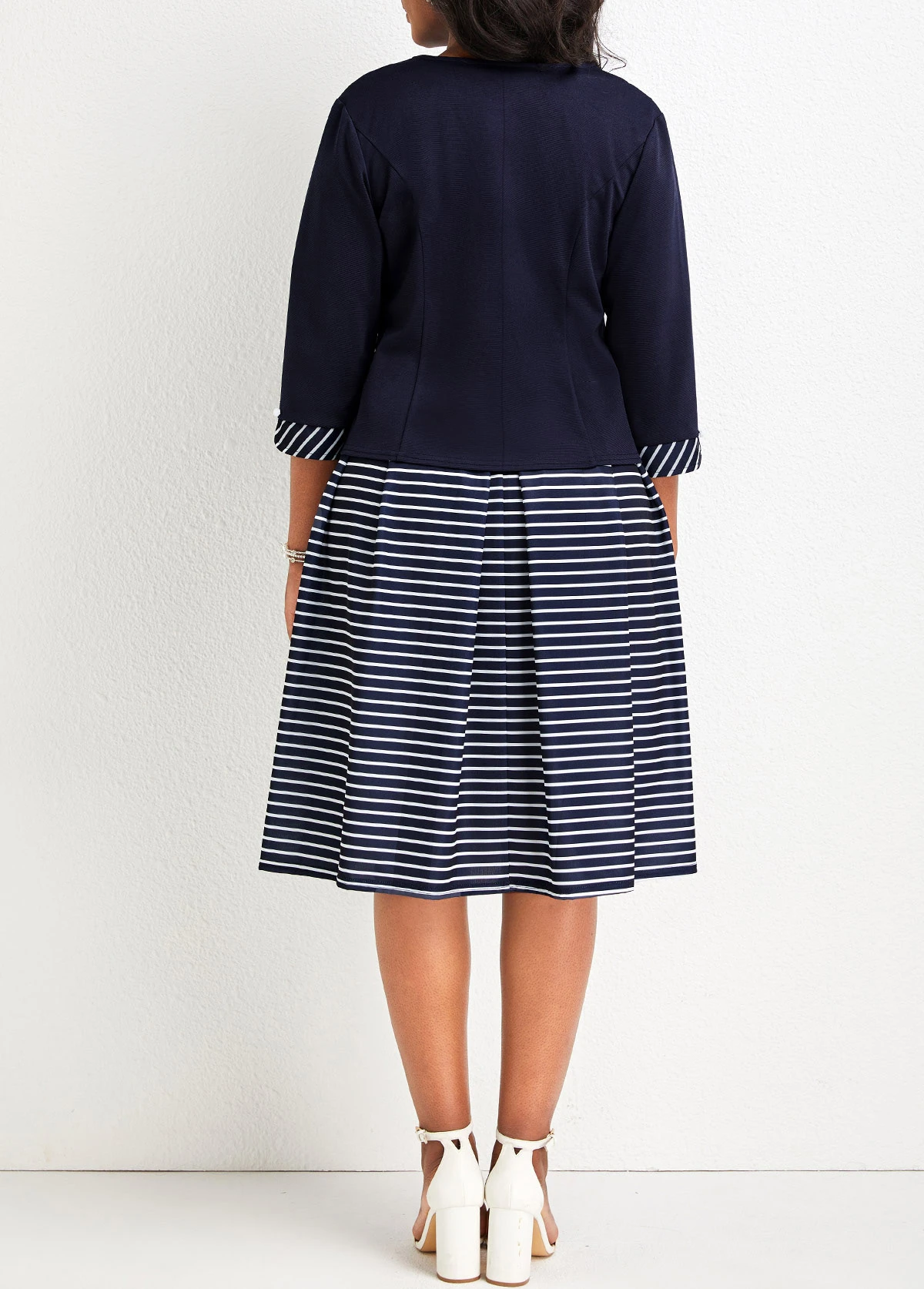 Patchwork Navy Striped Dress And Cardigan 2 Patchwork Navy Striped Dress And Cardigan - Image 2