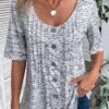 Plus Size Grey Button Half Sleeve T Shirt