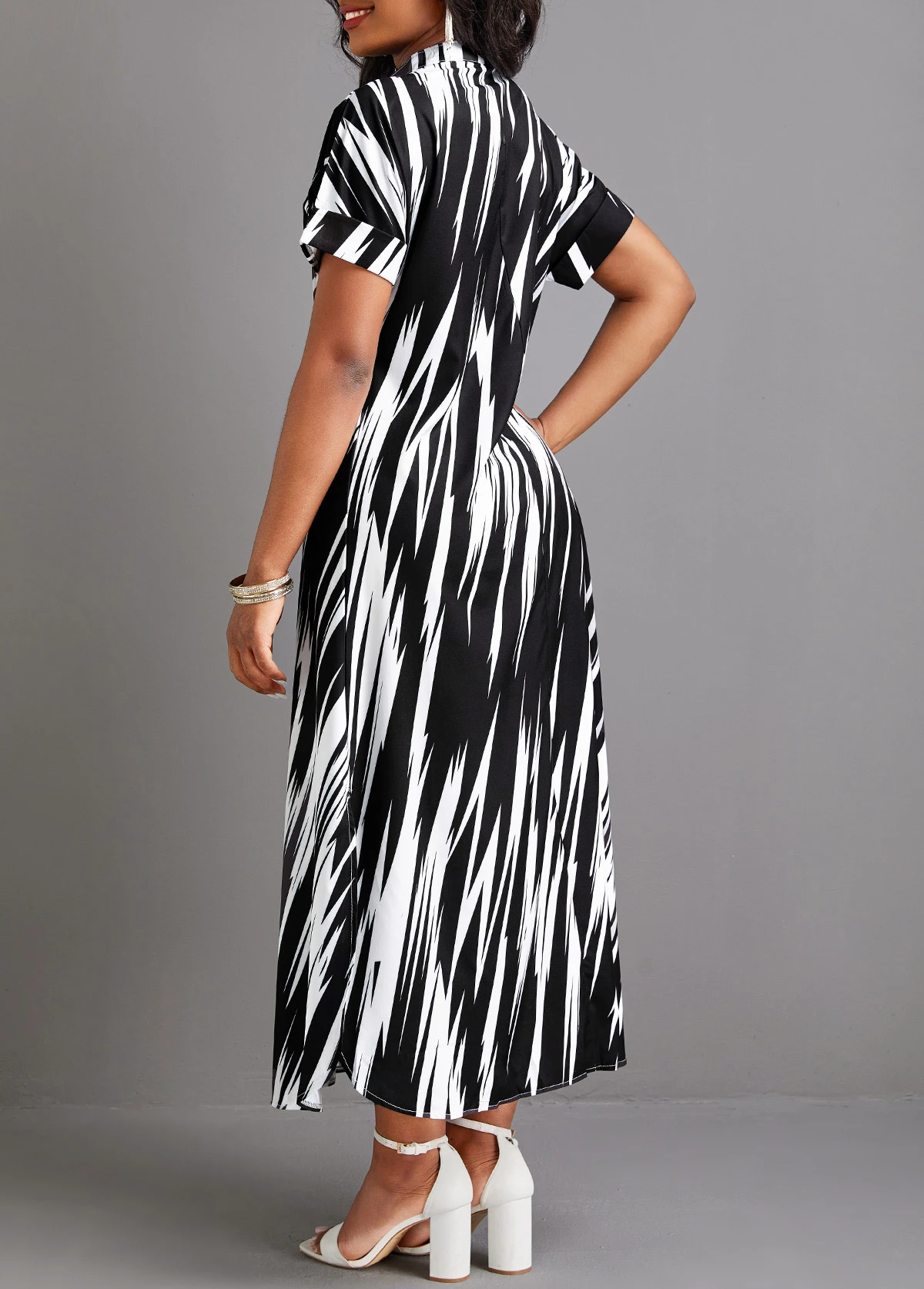 Black Split Geometric Print Shift Dress 2 Black Split Geometric Print Shift Dress - Image 2