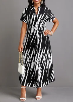 Black Split Geometric Print Shift Dress 7 Black Split Geometric Print Shift Dress -Elegance Swimwear Store 334600 P 16855884954353