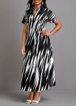 Black Split Geometric Print Shift Dress 6 Black Split Geometric Print Shift Dress -Elegance Swimwear Store 334600 P 16855884955922