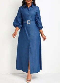 Denim Blue Button Belted Maxi Dress 7 Denim Blue Button Belted Maxi Dress -Elegance Swimwear Store 334614 P 16855885242340