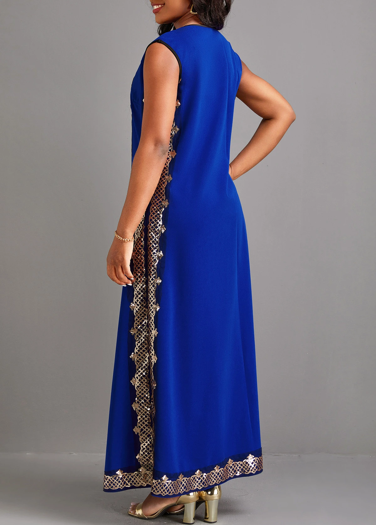 Blue Sequin Two Piece Suit Sleeveless Maxi Dress 2 Blue Sequin Two Piece Suit Sleeveless Maxi Dress - Image 2