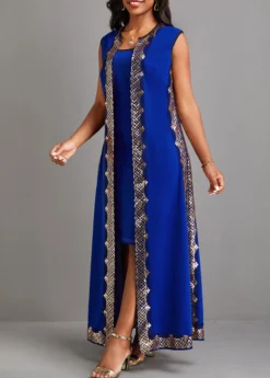 Blue Sequin Two Piece Suit Sleeveless Maxi Dress 6 Blue Sequin Two Piece Suit Sleeveless Maxi Dress -Elegance Swimwear Store 334730 P 16855884068162