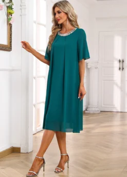 Round Neck Turquoise Mesh Shift Dress -Elegance Swimwear Store 334743 P 16876914664472