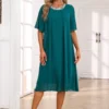 Round Neck Turquoise Mesh Shift Dress