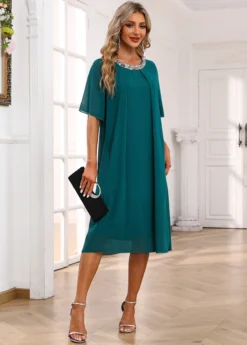 Round Neck Turquoise Mesh Shift Dress -Elegance Swimwear Store 334743 P 16876914667565