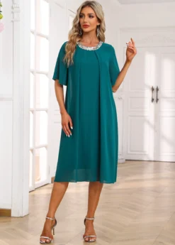 Round Neck Turquoise Mesh Shift Dress -Elegance Swimwear Store 334743 P 16876914669253