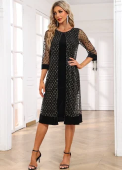 Round Neck Black Fake 2in1 Shift Dress -Elegance Swimwear Store 334744 P 16876914229994