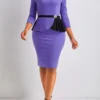 Dusty Purple Patchwork Three Quarter Length Sleeve Dress