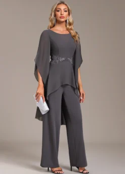 Grey Ruffle Long Round Neck Jumpsuit -Elegance Swimwear Store 335146 P 16950113860413