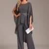 Grey Ruffle Long Round Neck Jumpsuit