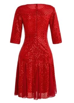 Red Sequin Three Quarter Length Sleeve Dress -Elegance Swimwear Store 335178 P 16940845181786