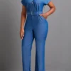 Denim Blue Pocket Ankle Length Belted Jumpsuit