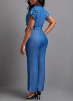 Denim Blue Pocket Ankle Length Belted Jumpsuit -Elegance Swimwear Store 335414 P 16878645501551