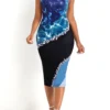 Multi Color Wave Pattern Print Sleeveless Bodycon Dress