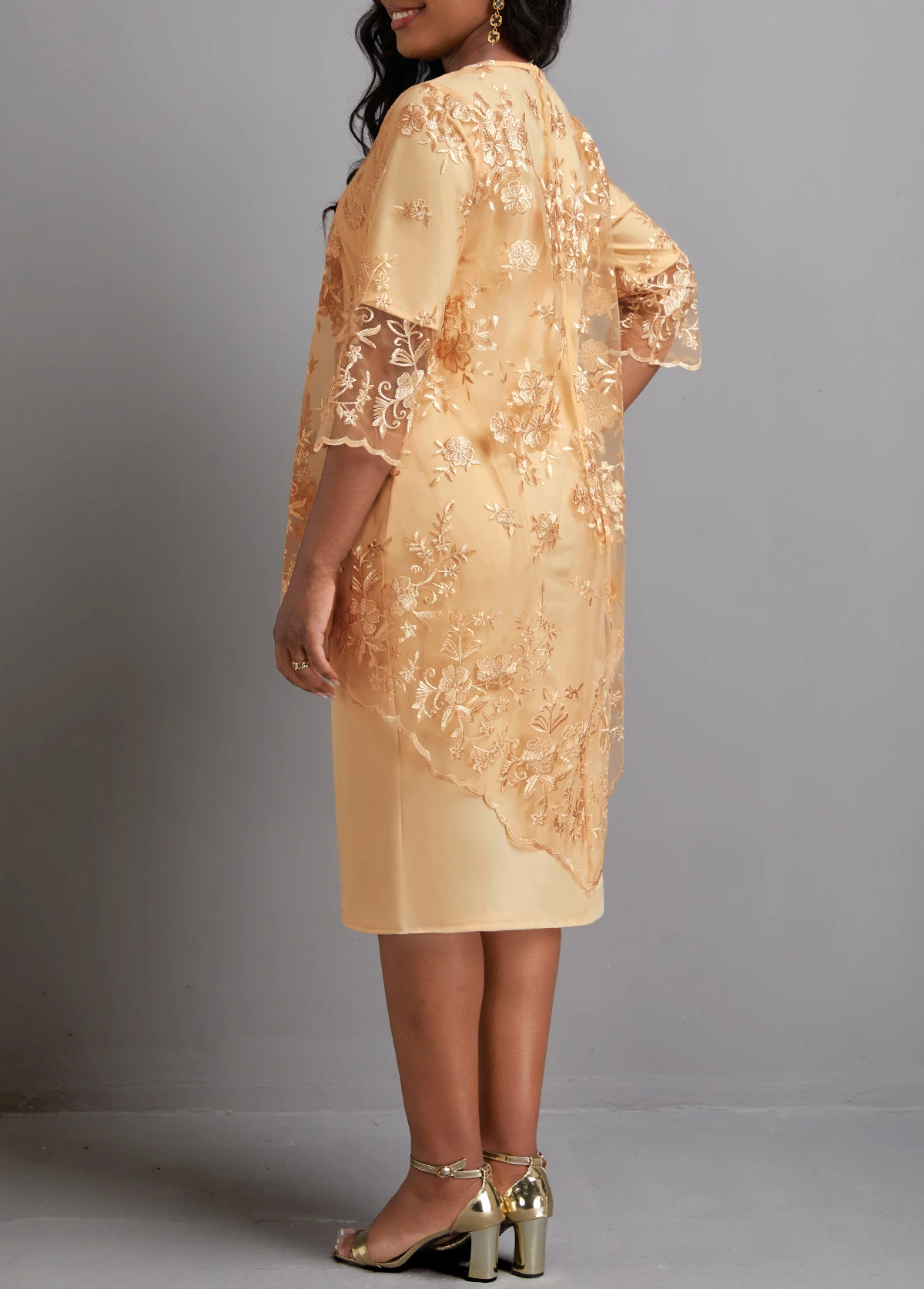 Patchwork Light Camel Two Piece Dress And Cover Up 2 Patchwork Light Camel Two Piece Dress And Cover Up - Image 2