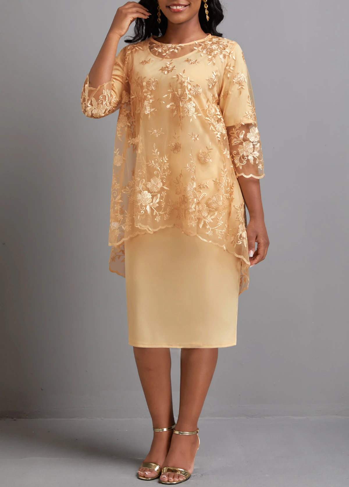 Patchwork Light Camel Two Piece Dress And Cover Up 3 Patchwork Light Camel Two Piece Dress And Cover Up - Image 3