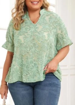 Sage Green Plus Size Half Sleeve Blouse -Elegance Swimwear Store 335667 P 16892398746213