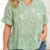 Sage Green Plus Size Half Sleeve Blouse