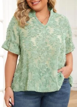 Sage Green Plus Size Half Sleeve Blouse