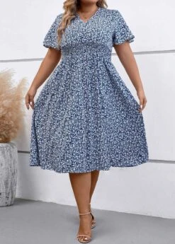 Dusty Blue Smocked Plus Size Dress 9 Dusty Blue Smocked Plus Size Dress -Elegance Swimwear Store 335670 P 16895979751864