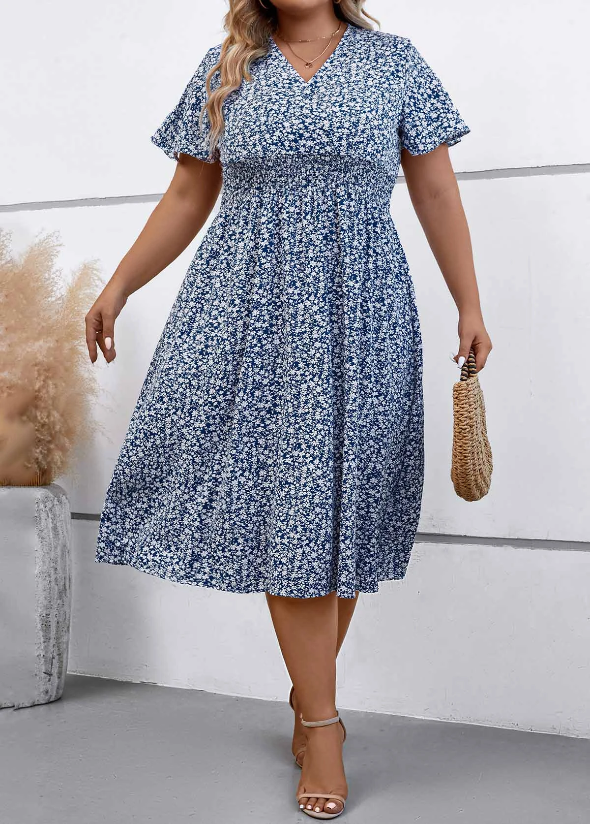 Dusty Blue Smocked Plus Size Dress 1 Dusty Blue Smocked Plus Size Dress