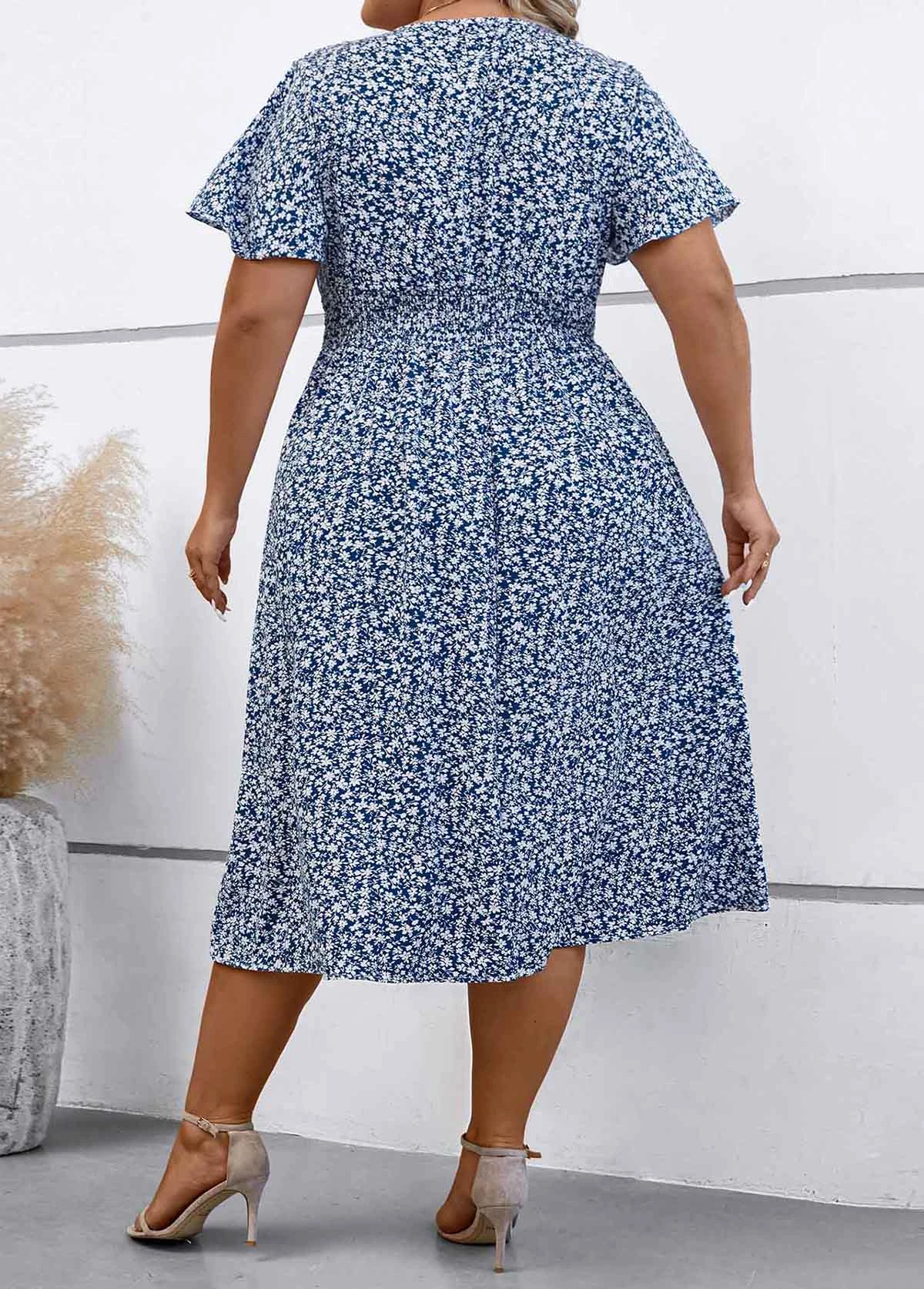 Dusty Blue Smocked Plus Size Dress 2 Dusty Blue Smocked Plus Size Dress - Image 2