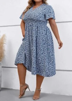 Dusty Blue Smocked Plus Size Dress 8 Dusty Blue Smocked Plus Size Dress -Elegance Swimwear Store 335670 P 16895979756083