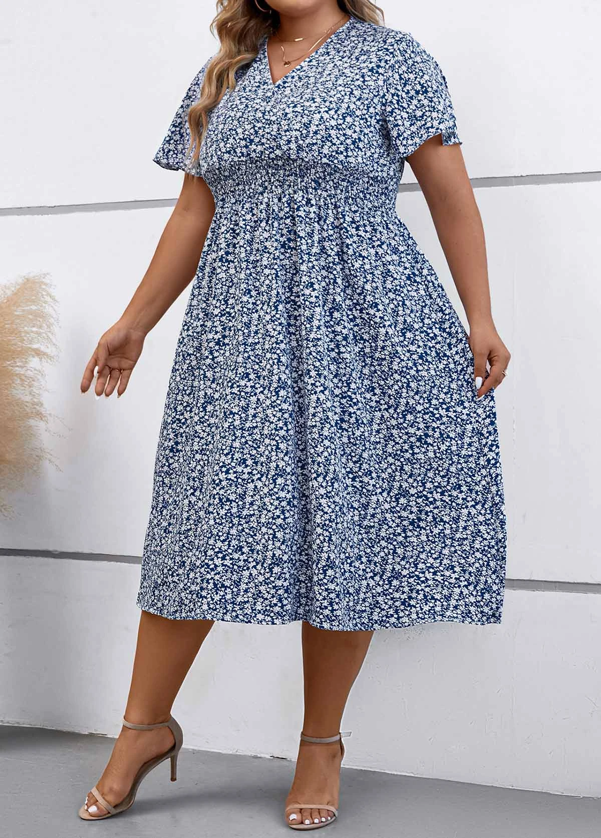 Dusty Blue Smocked Plus Size Dress 3 Dusty Blue Smocked Plus Size Dress - Image 3