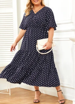 Navy Lightweigh Plus Size Polka Dot Dress -Elegance Swimwear Store 335672 P 16880200061400