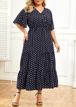 Navy Lightweigh Plus Size Polka Dot Dress