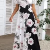 White Lace Floral Print Short Sleeve Maxi Dress