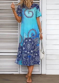 Cyan Split Tribal Print Shift Dress -Elegance Swimwear Store 335677 P 16878660765264