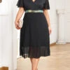 Black Surplice Plus Size Short Sleeve Dress