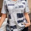 Grey Lightweight Plus Size Geometric Print T Shirt