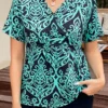 Turquoise Surplice Plus Size Tribal Print T Shirt