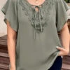 Sage Green Patchwork Plus Size Short Sleeve Blouse