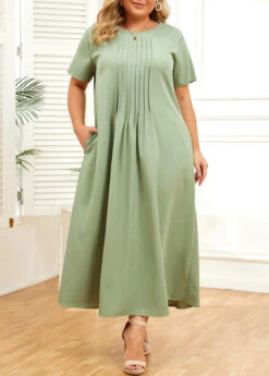 Green Pocket Plus Size Shift Dress -Elegance Swimwear Store 335824 P 16881124503015